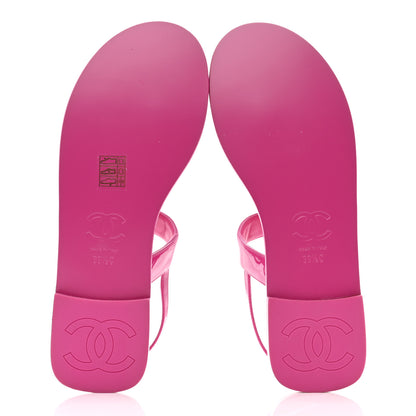 Chanel Lambskin Patent Chain CC Logo Thong Flat Sandals 39.5 Pink 5 of 9