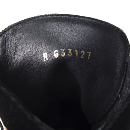 Chanel Velvet CC Lace Up Boots 36.5 Black 7 of 9