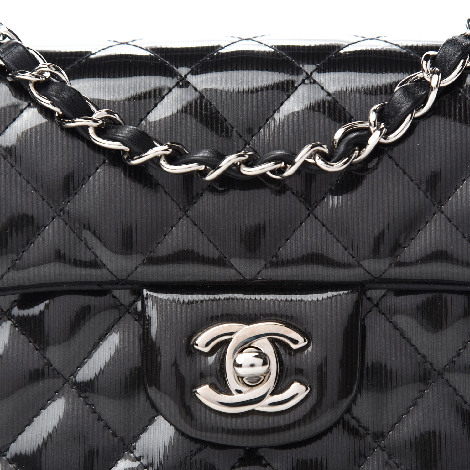 Chanel Striated Patent Quilted Mini Rectangular Flap Black 10 of 11