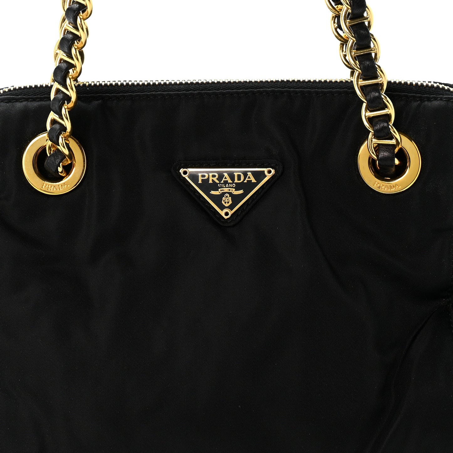 Tessuto Nylon Acciaio Chain Shoulder Bag Black