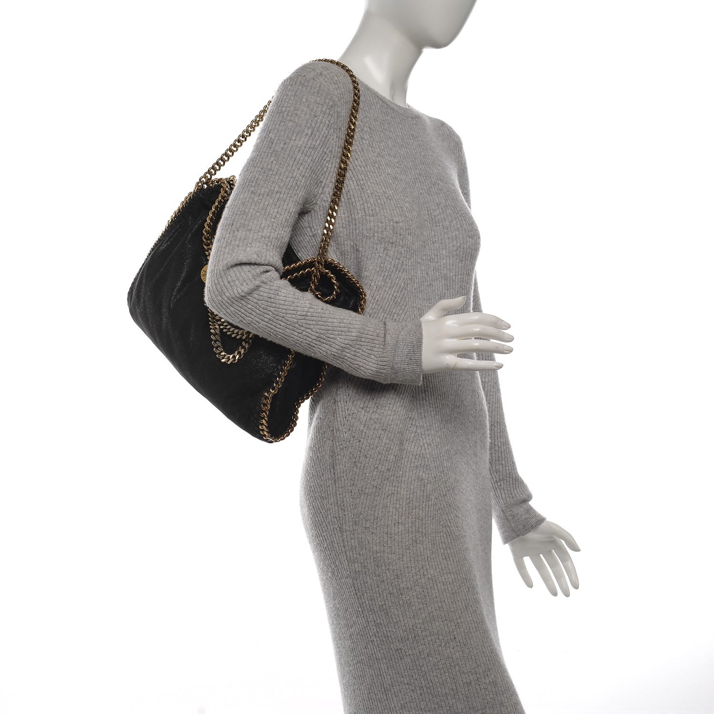 Metallic Shaggy Deer Falabella Fold Over Tote Black