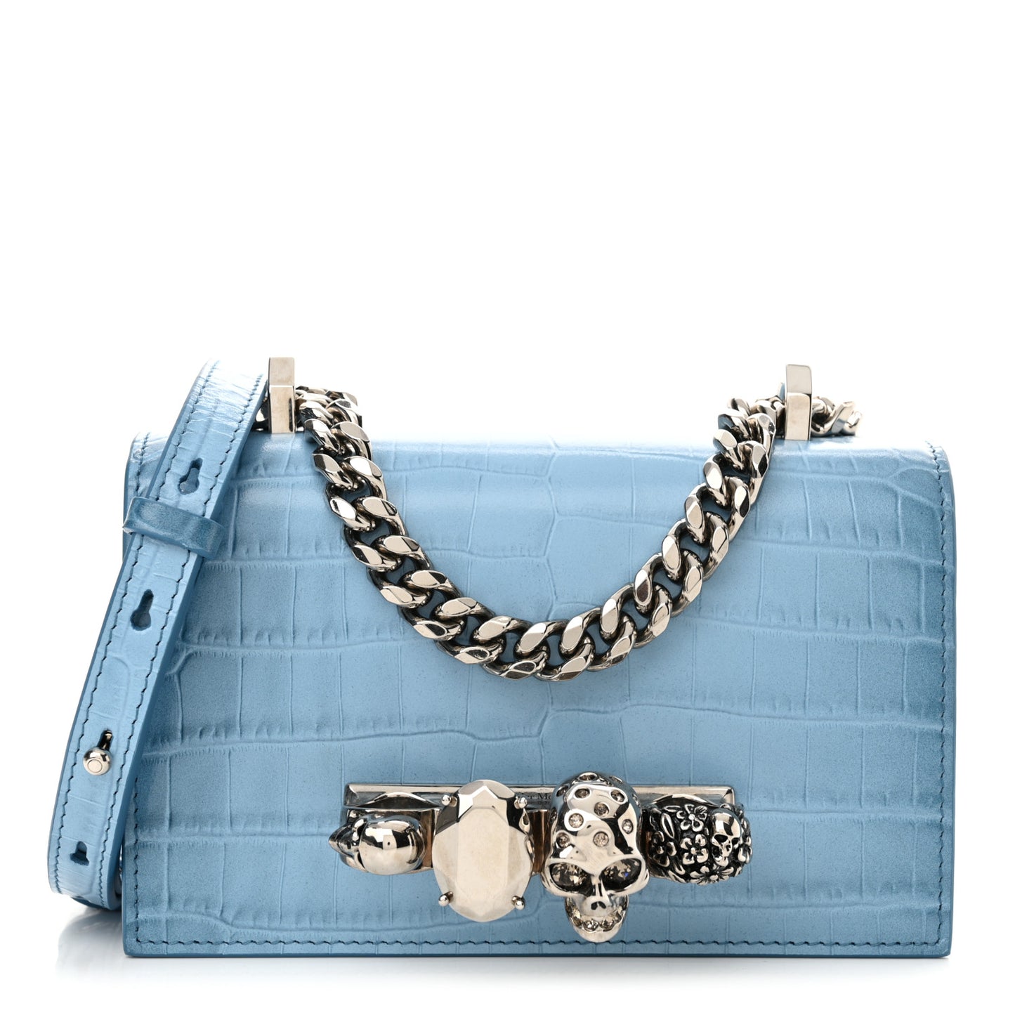 Calfskin Crocodile Embossed Knuckle Shoulder Bag Ciel