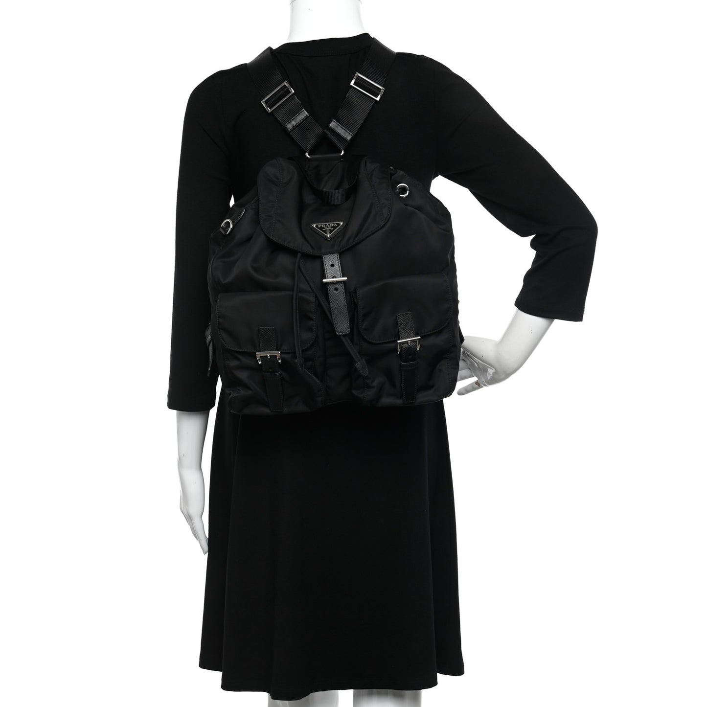 Tessuto Nylon Saffiano Medium Backpack Black