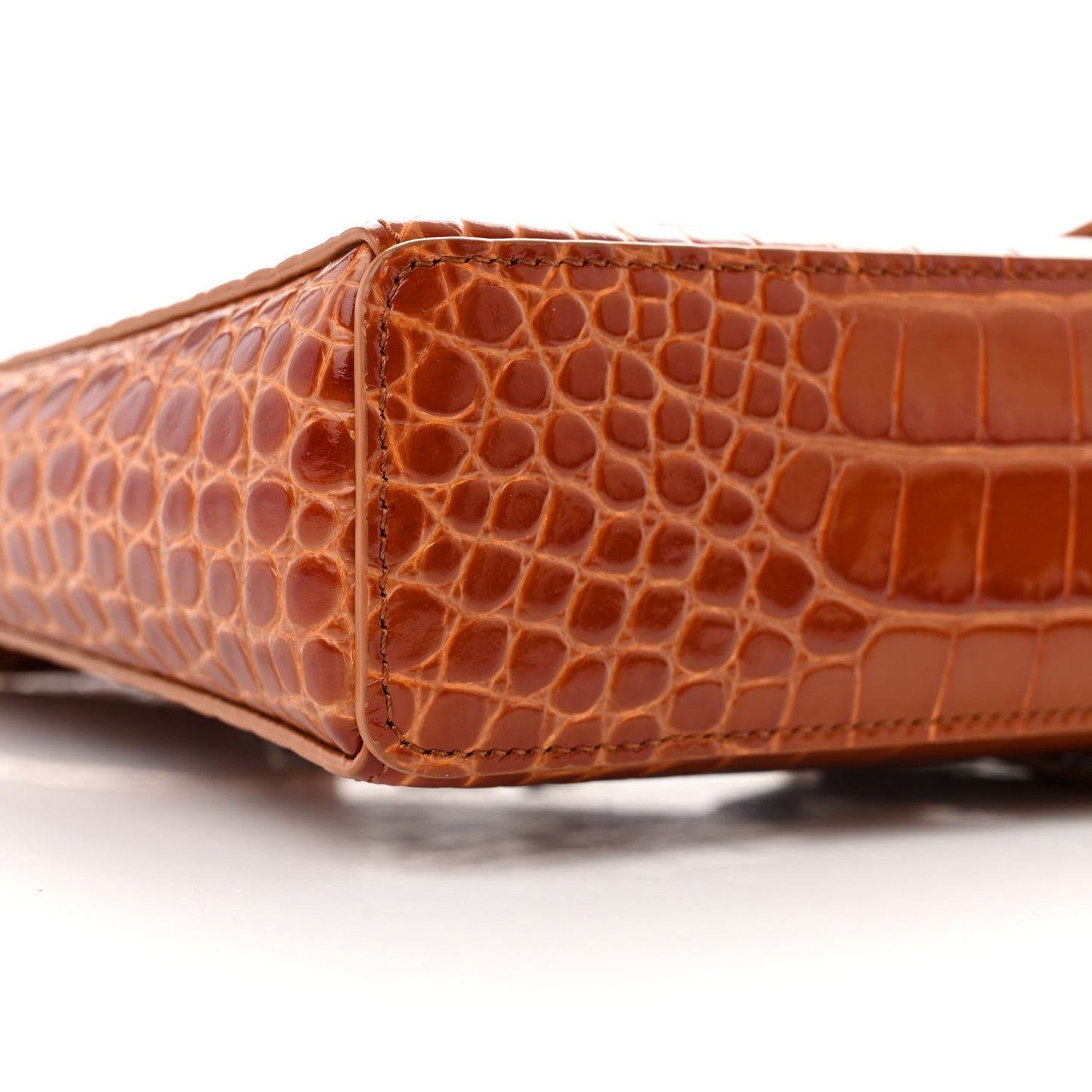 Calfskin Crocodile Embossed Small Cut Out Shoulder Bag Tan