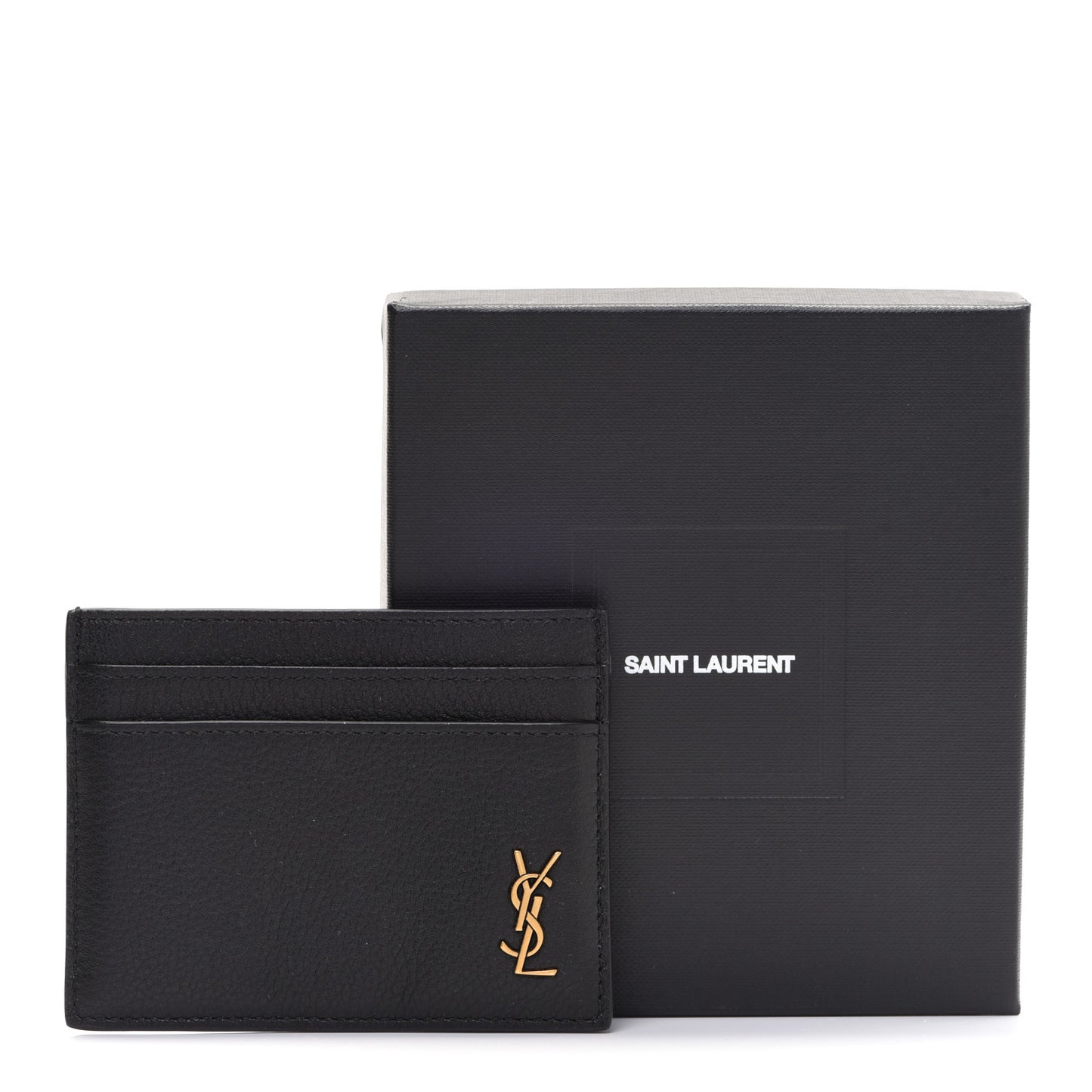 Calfskin Tiny Cassandre Credit Card Case Black