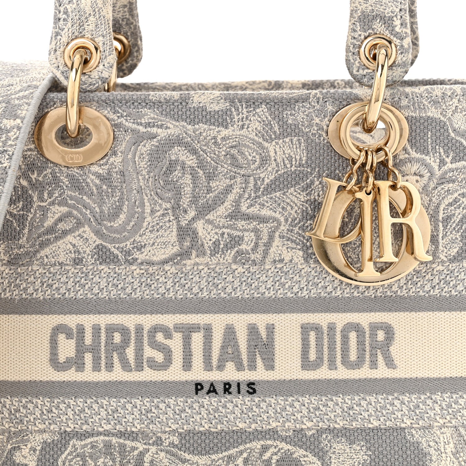 Christian Dior Canvas Toile De Jouy Reverse Embroidered Medium Lady D-Lite Gray 8 of 12