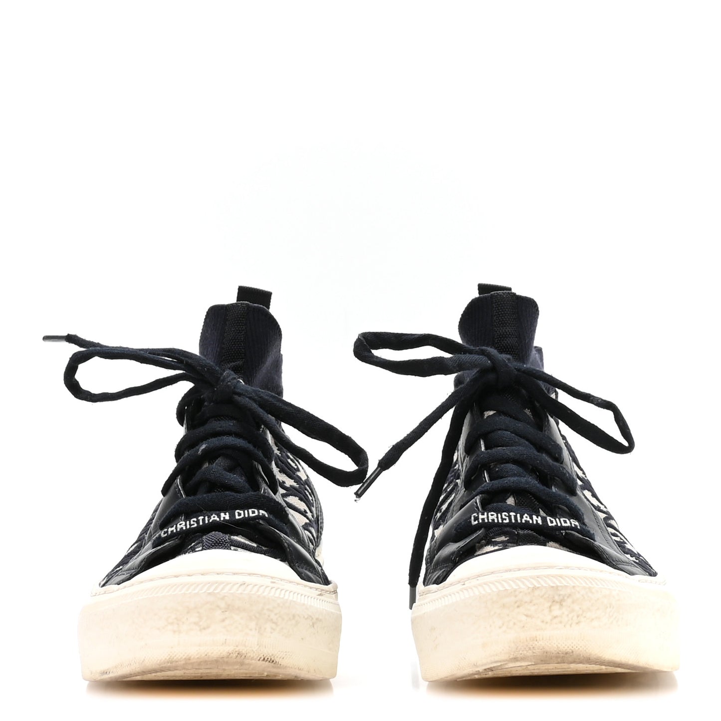 Technical Knit Calfskin Oblique Womens Walk'n Dior High Top Sneakers 37 Deep Blue