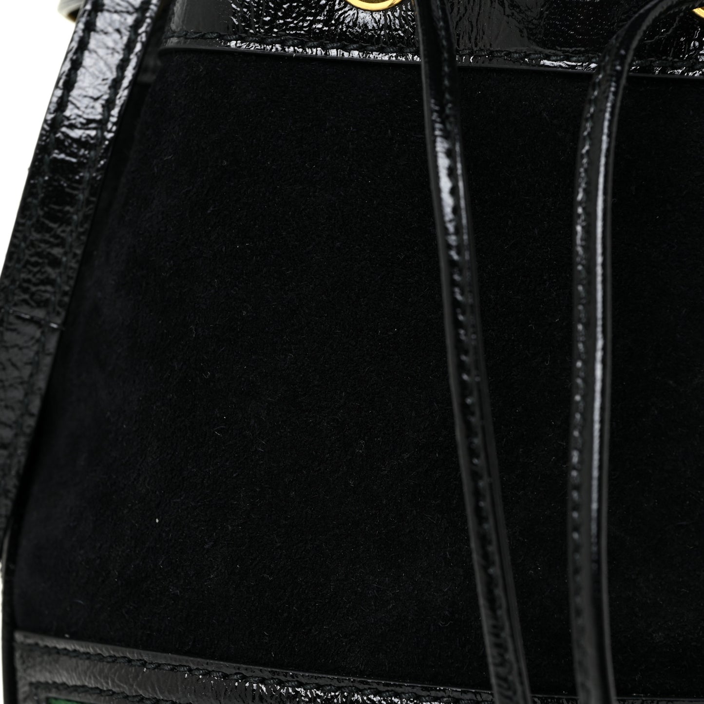 Suede Patent Web Mini Ophidia Bucket Bag Black