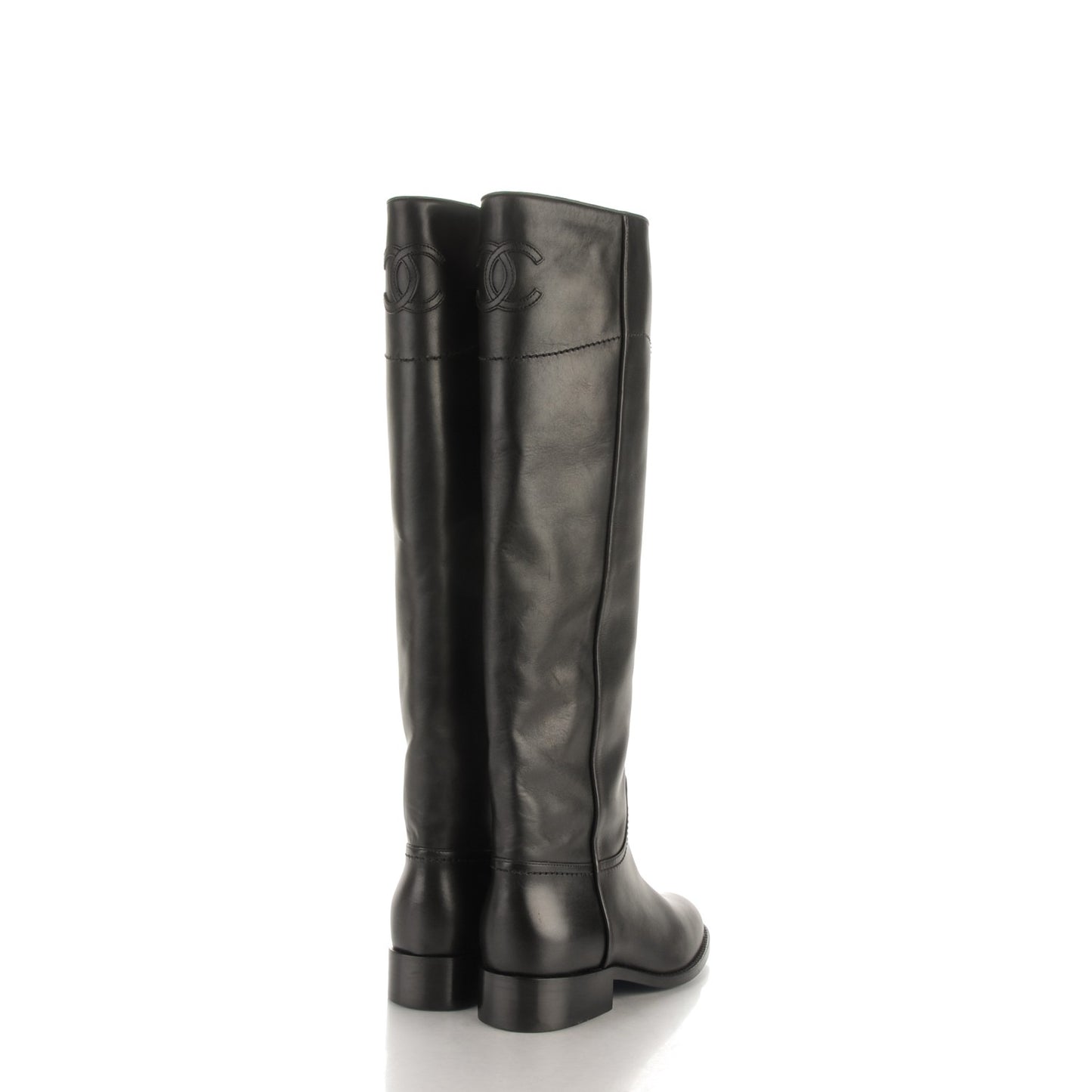 Calfskin Ascot Knee High CC Boots 35 Black