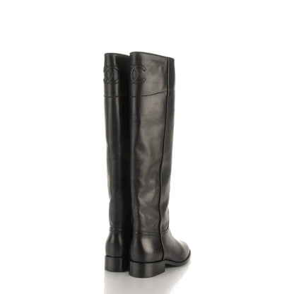 Chanel Calfskin Ascot Knee High CC Boots 35 Black 4 of 8