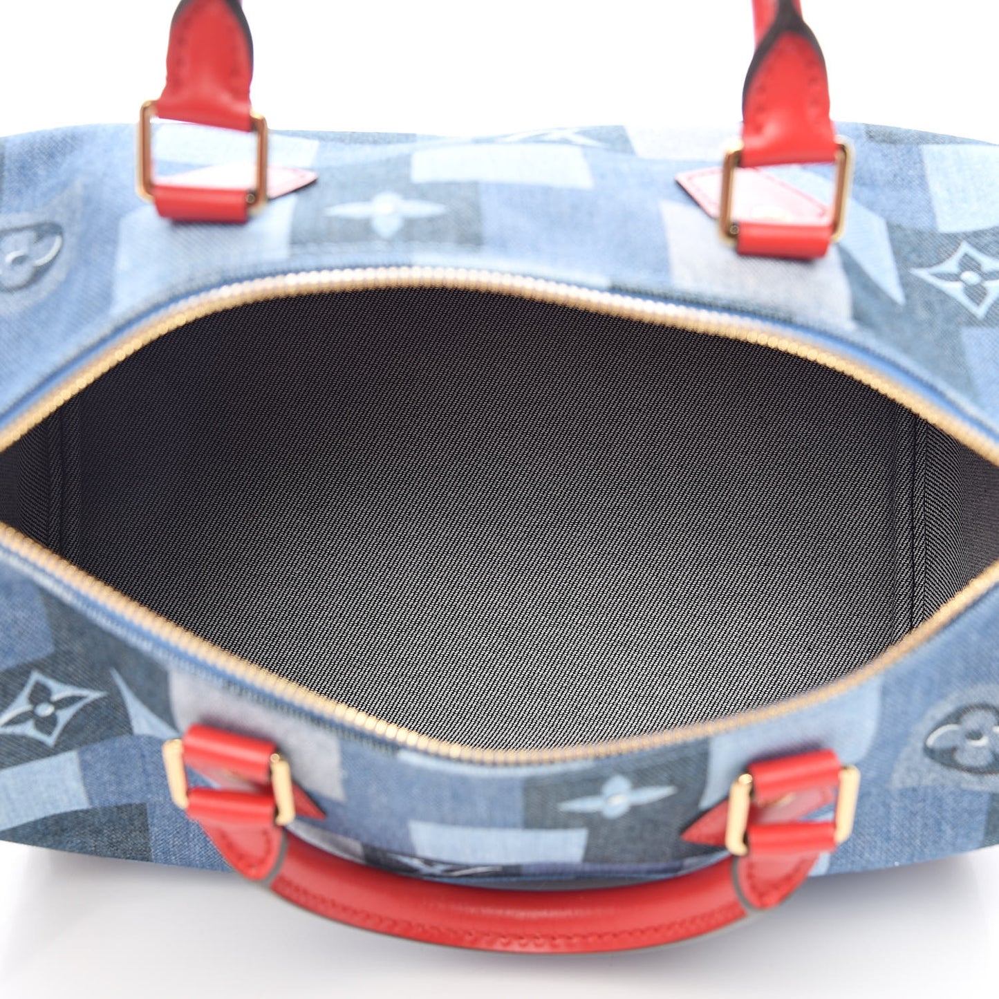 Denim Damier Monogram Patchwork Speedy Bandouliere 30 Blue Rouge