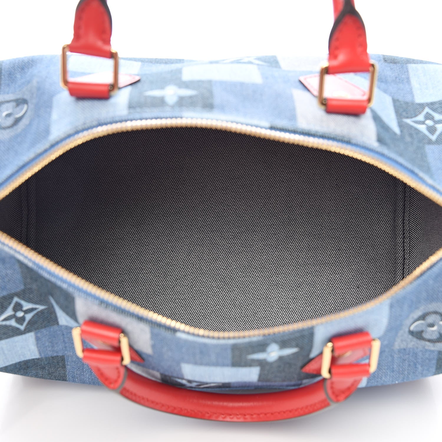 Louis Vuitton Denim Damier Monogram Patchwork Speedy Bandouliere 30 Blue Rouge 5 of 11