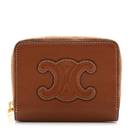 Celine Calfskin Triomphe Zipped Compact Wallet Tan 1 of 11