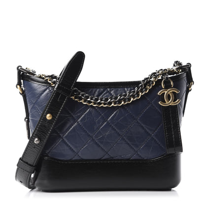 Chanel Aged Calfskin Quilted Small Gabrielle Hobo Navy Black 1 of 10