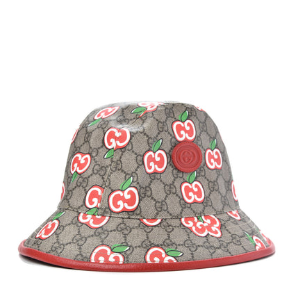 Gucci GG Supreme Monogram Apple Textured Dollar Calfskin Retro Interlocking G Fedora Pomme Bucket Hat L Beige Ebony Red 1 of 7