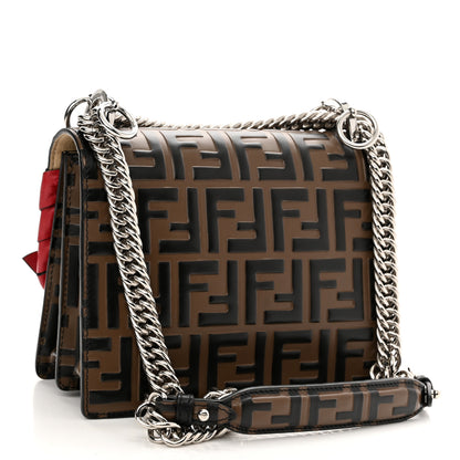 Fendi Vitello Shiny Nappa Bi-Color FF 1974 Lace Up Bow Embossed Small Kan I Shoulder Bag Maya Black Fragola 3 of 11
