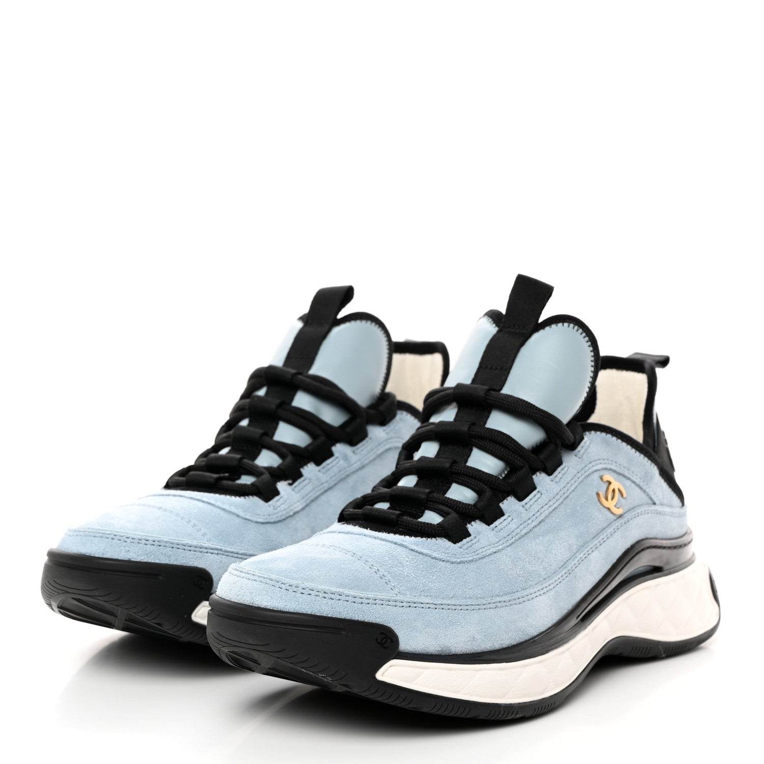 Chanel Suede Calfskin Nylon Grosgrain CC Sneakers 40 Light Blue 3 of 8