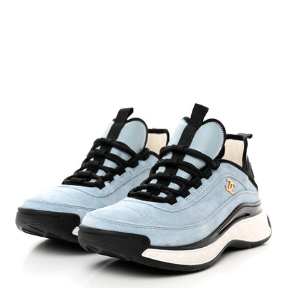 Chanel Suede Calfskin Nylon Grosgrain CC Sneakers 40 Light Blue 3 of 8