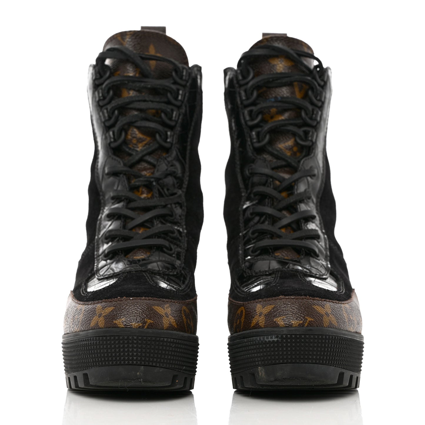 Suede Calfskin Monogram Laureate Platform Desert Boots 38 Black