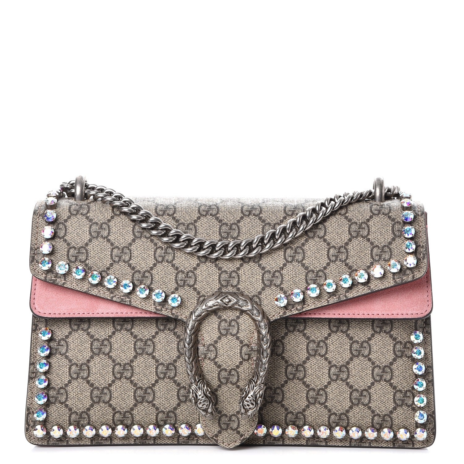 Gucci GG Supreme Monogram Suede Crystal Small Dionysus Shoulder Bag Beige Ebony Light Peonia 1 of 10