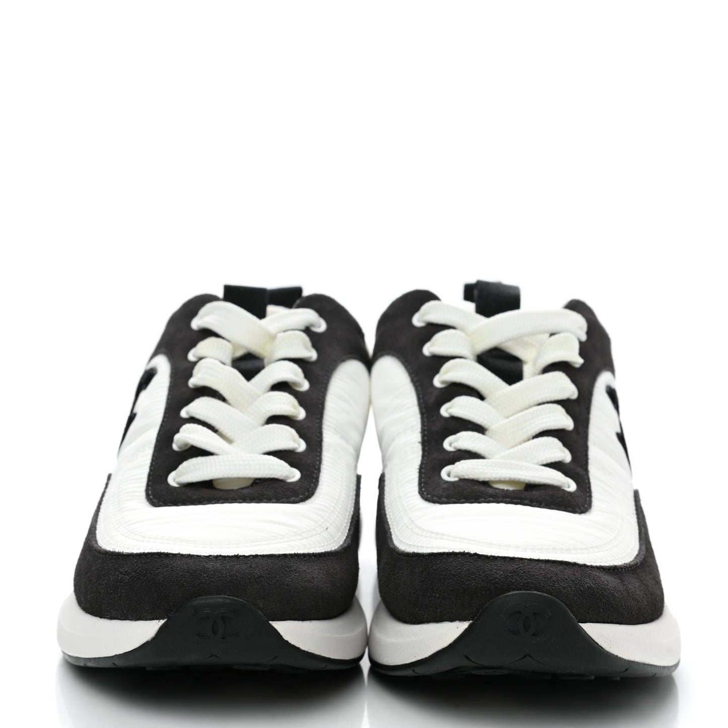 Nylon Suede Calfskin CC Sneakers 38 White Dark Grey