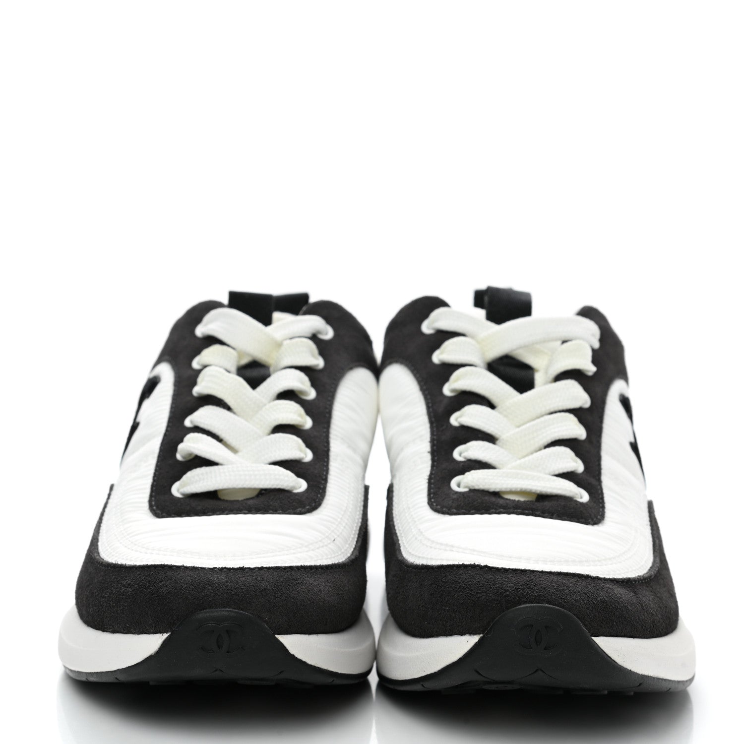 Chanel Nylon Suede Calfskin CC Sneakers 38 White Dark Grey 2 of 7