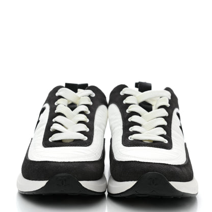 Chanel Nylon Suede Calfskin CC Sneakers 38 White Dark Grey 2 of 7