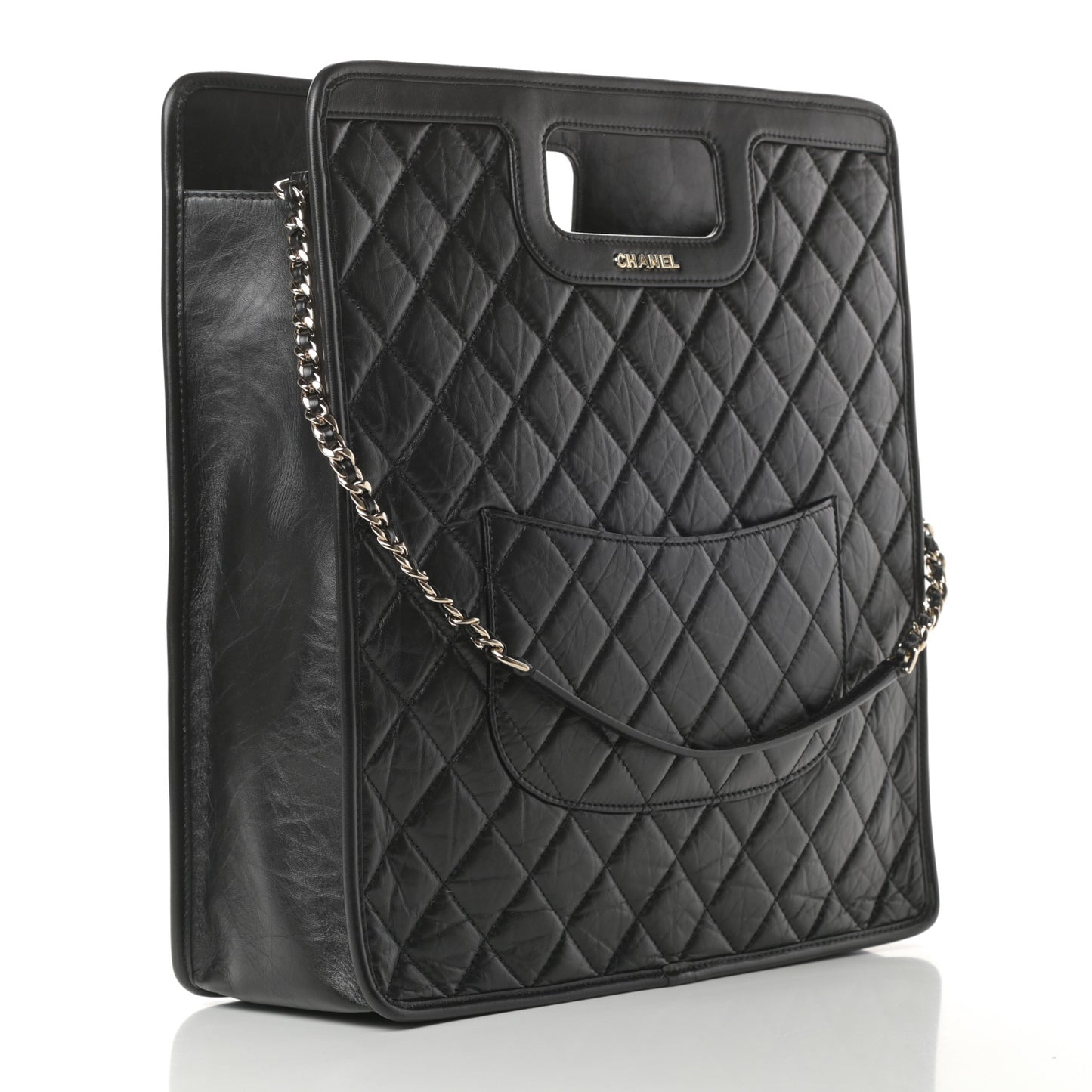 Aged Calfskin Medium Charm Shopping Bag Black
