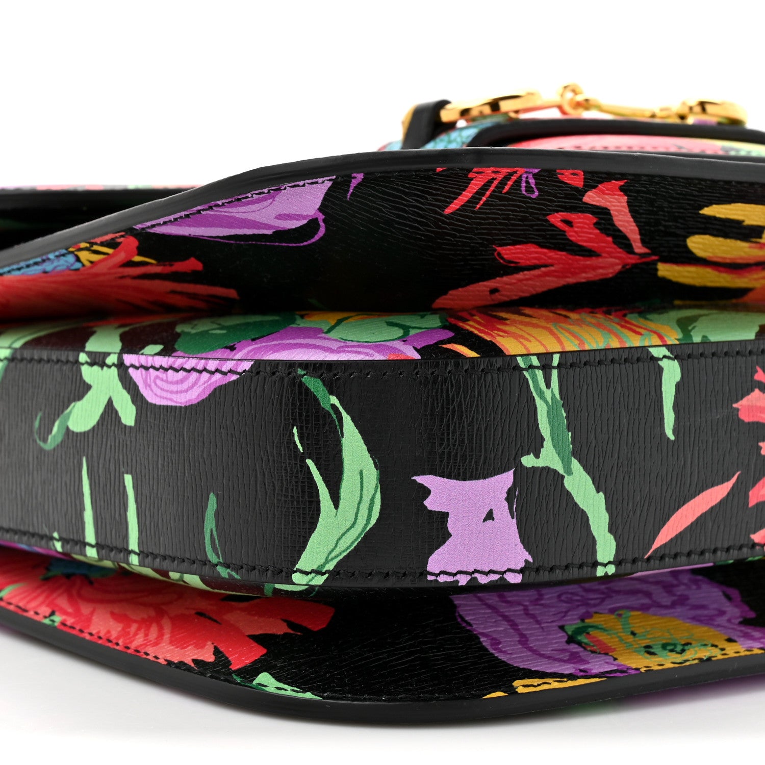 Gucci X KEN SCOTT New Shangai Calfskin Jenny Floral Print Horsebit 1955 Shoulder Bag Black Pink 10 of 10