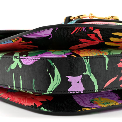 Gucci X KEN SCOTT New Shangai Calfskin Jenny Floral Print Horsebit 1955 Shoulder Bag Black Pink 10 of 10