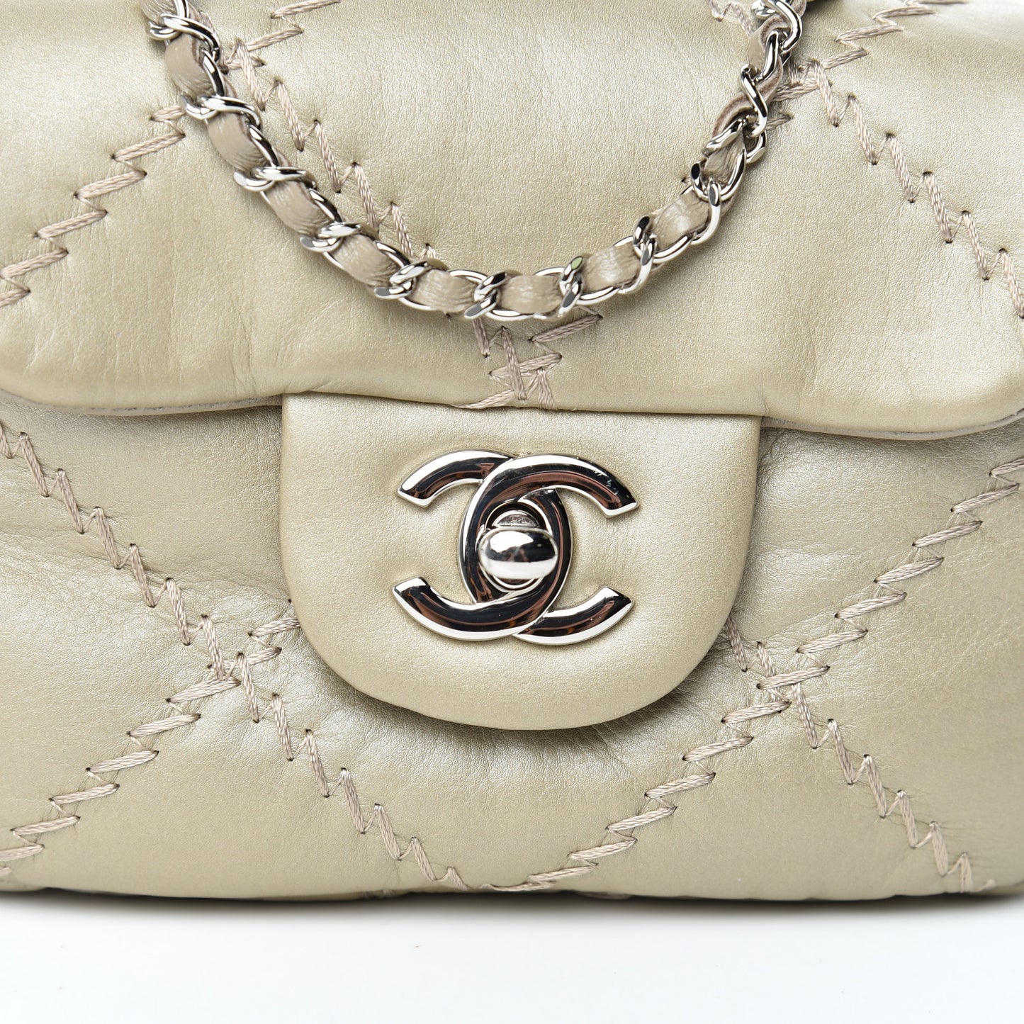 Metallic Lambskin Stitched New Mini Flap Gold