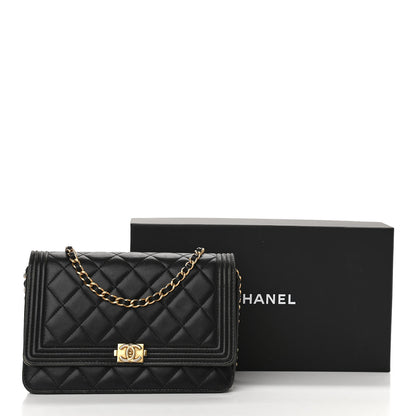 Chanel Calfskin Quilted Boy Wallet On Chain WOC Black 15 of 15