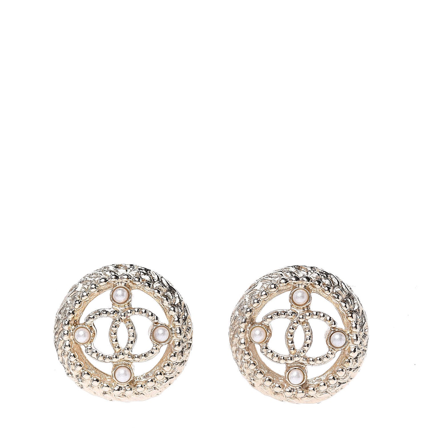 Pearl CC Round Rope Earrings Gold