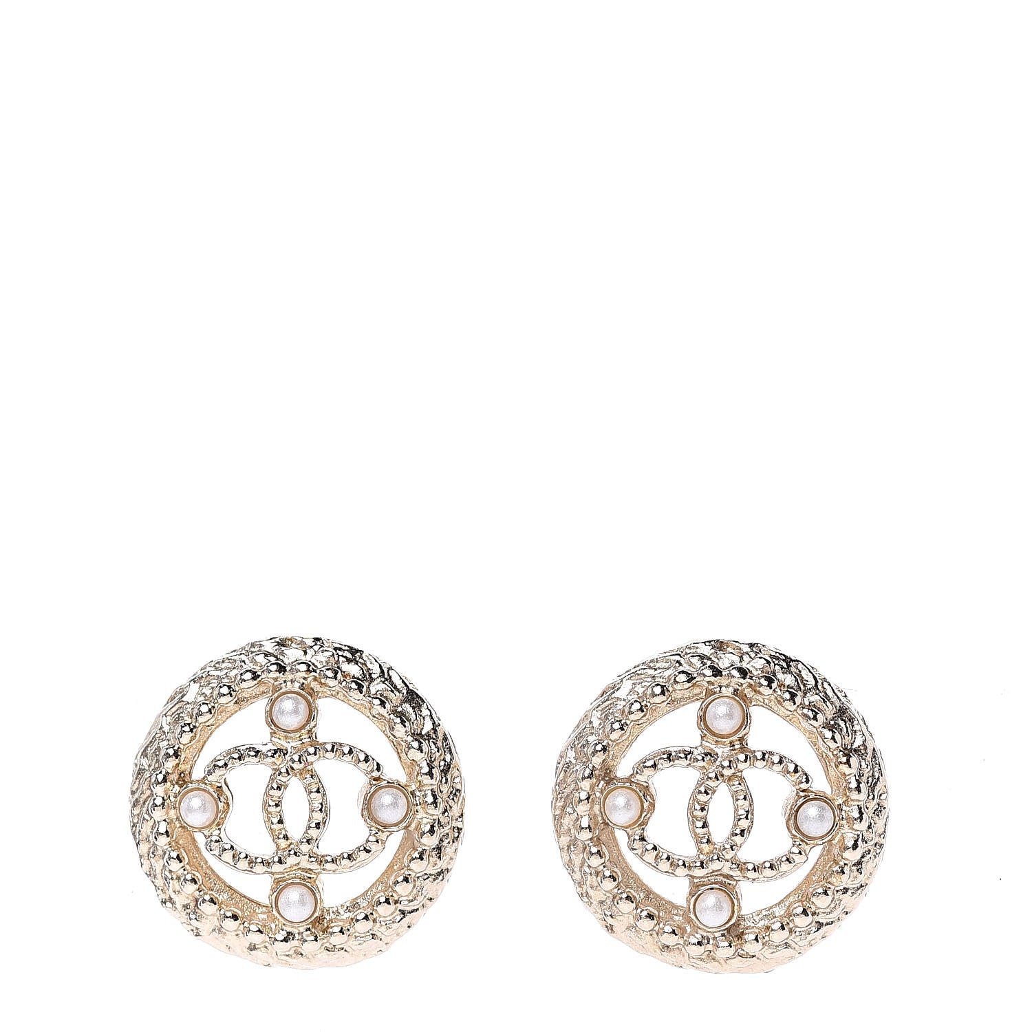 Chanel Pearl CC Round Rope Earrings Gold 1 of 5
