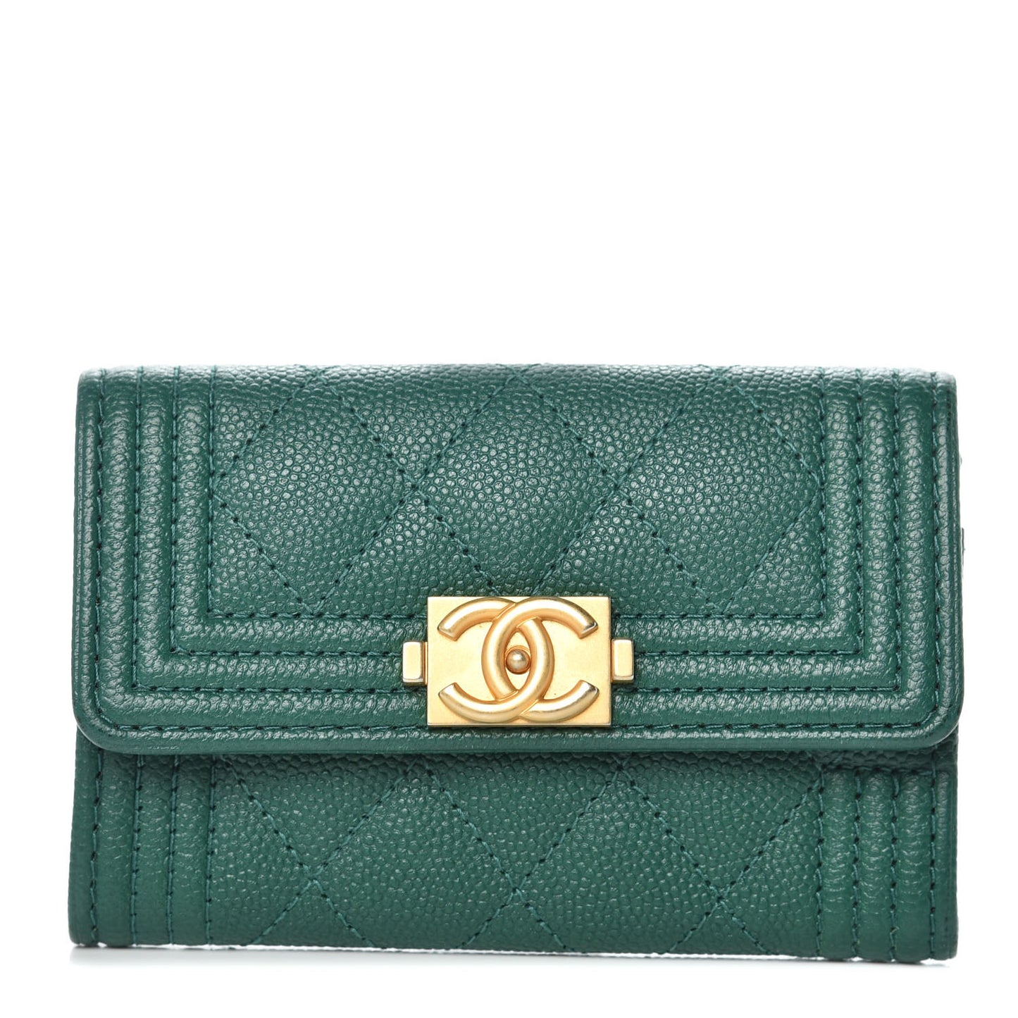 Caviar Quilted Boy Card Holder Wallet Green