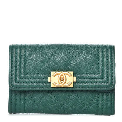 Chanel Caviar Quilted Boy Card Holder Wallet Green 1 of 9