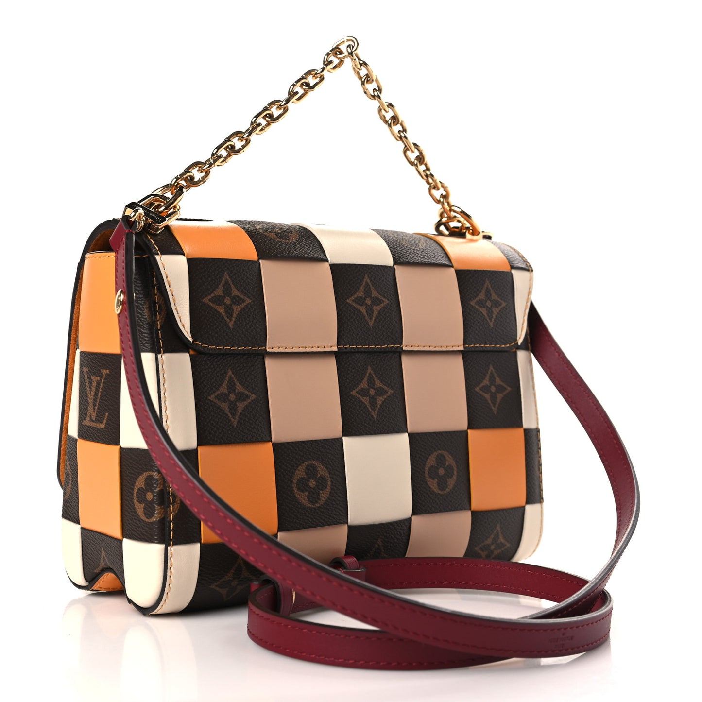 Calfskin Monogram Check Twist MM Beige White Orange