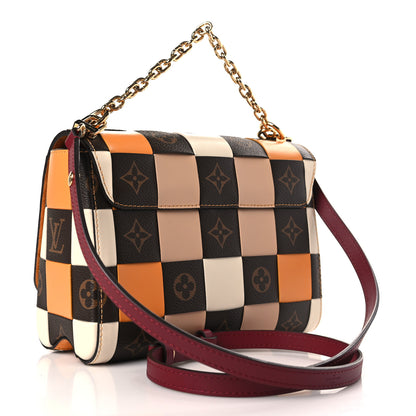 Louis Vuitton Calfskin Monogram Check Twist MM Beige White Orange 3 of 8