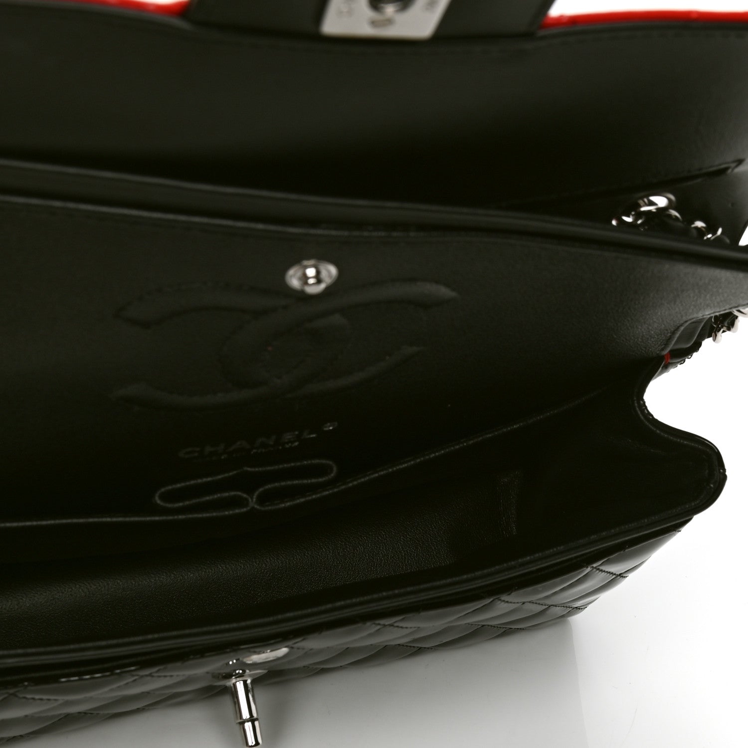 Chanel Patent Calfskin Quilted Bi-Color Medium Double Flap Black Red 4 of 5
