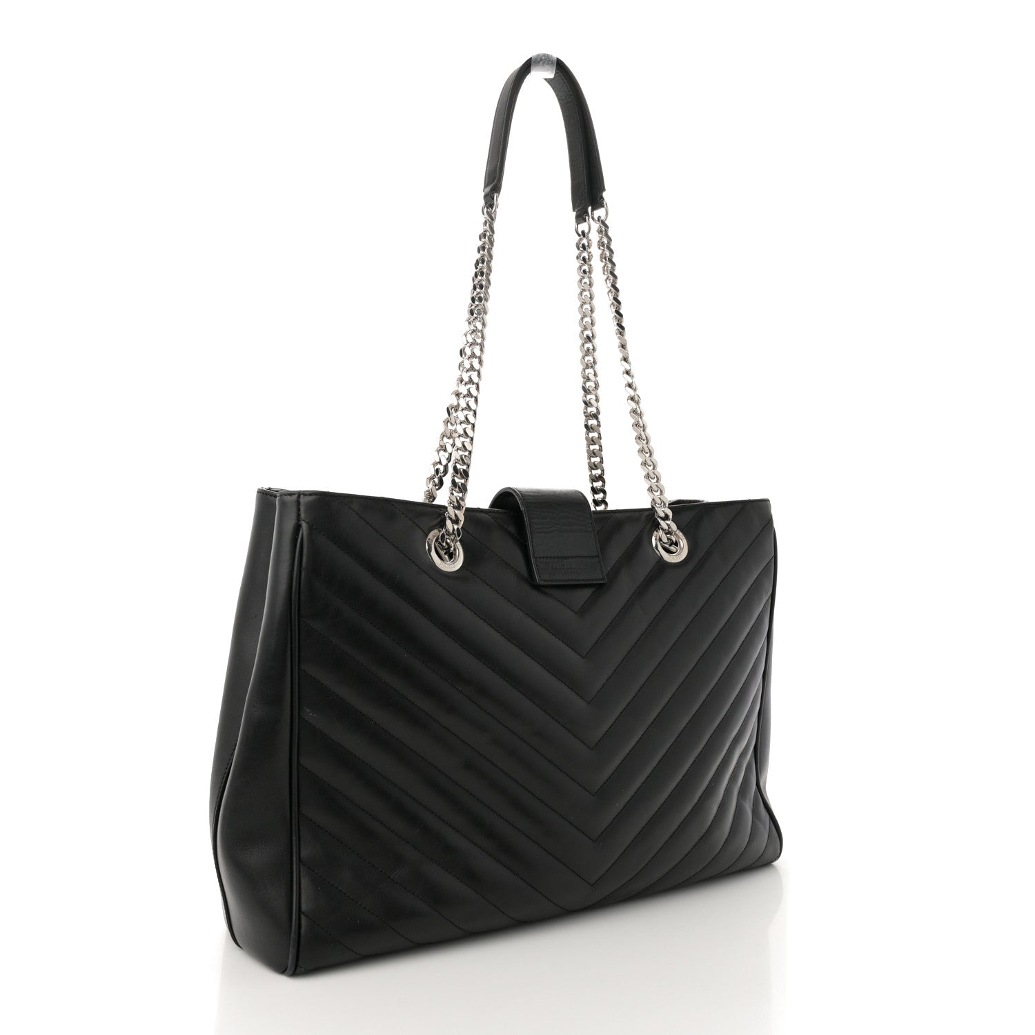 Saint Laurent Smooth Calfskin Matelasse Chevron Large Monogram Shopping Bag Black 3 of 12