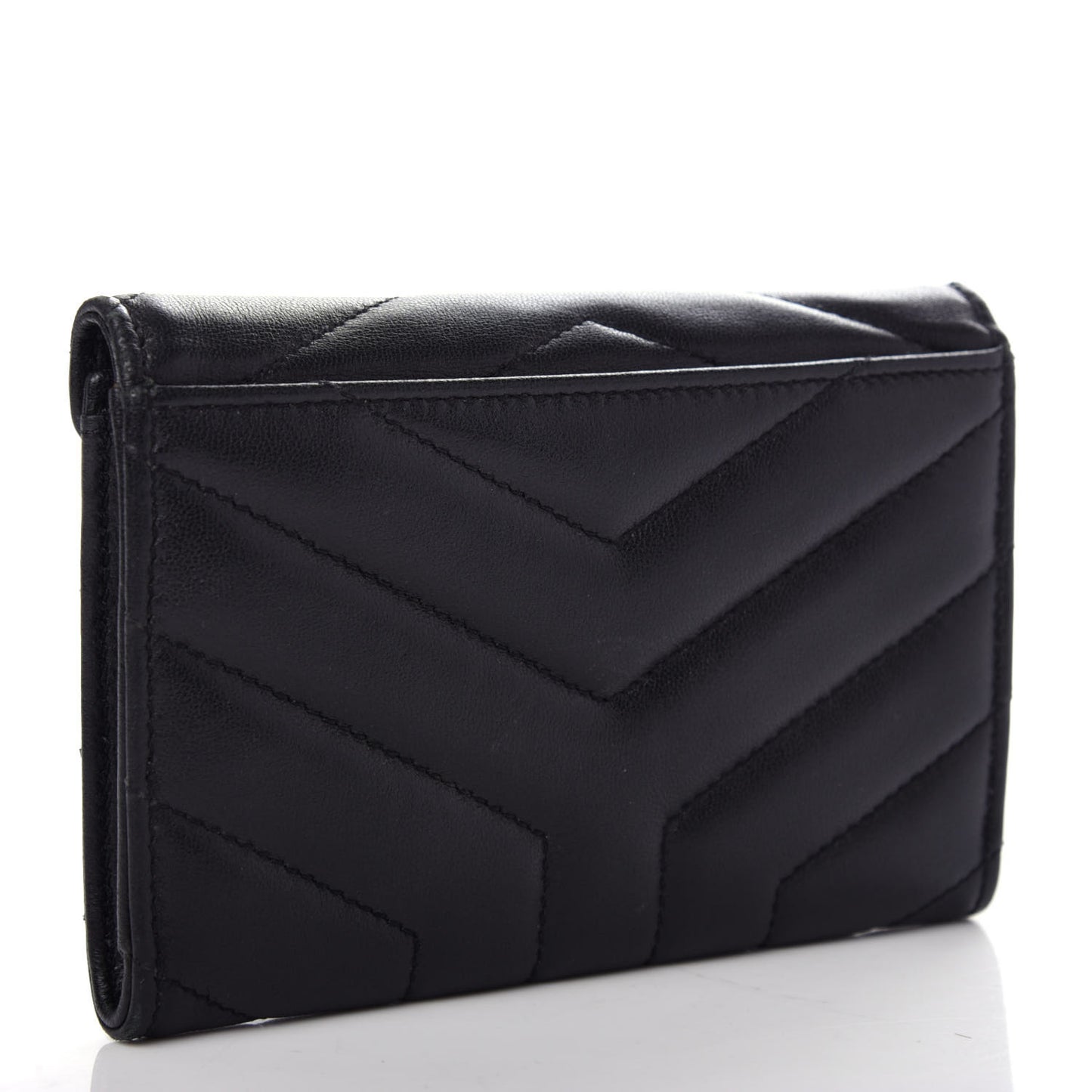 Lambskin Y Quilted Monogram Small Loulou Envelope Wallet Black