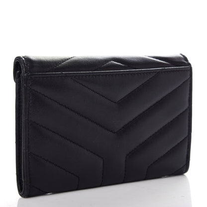 Saint Laurent Lambskin Y Quilted Monogram Small Loulou Envelope Wallet Black 3 of 7