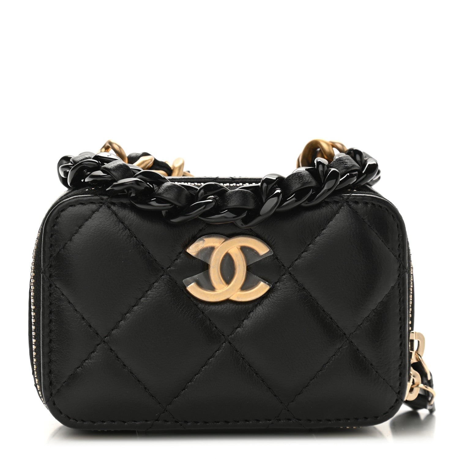 Chanel Lambskin Quilted Mini Lacquered Chain Clutch Black 1 of 11
