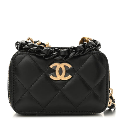 Chanel Lambskin Quilted Mini Lacquered Chain Clutch Black 1 of 11