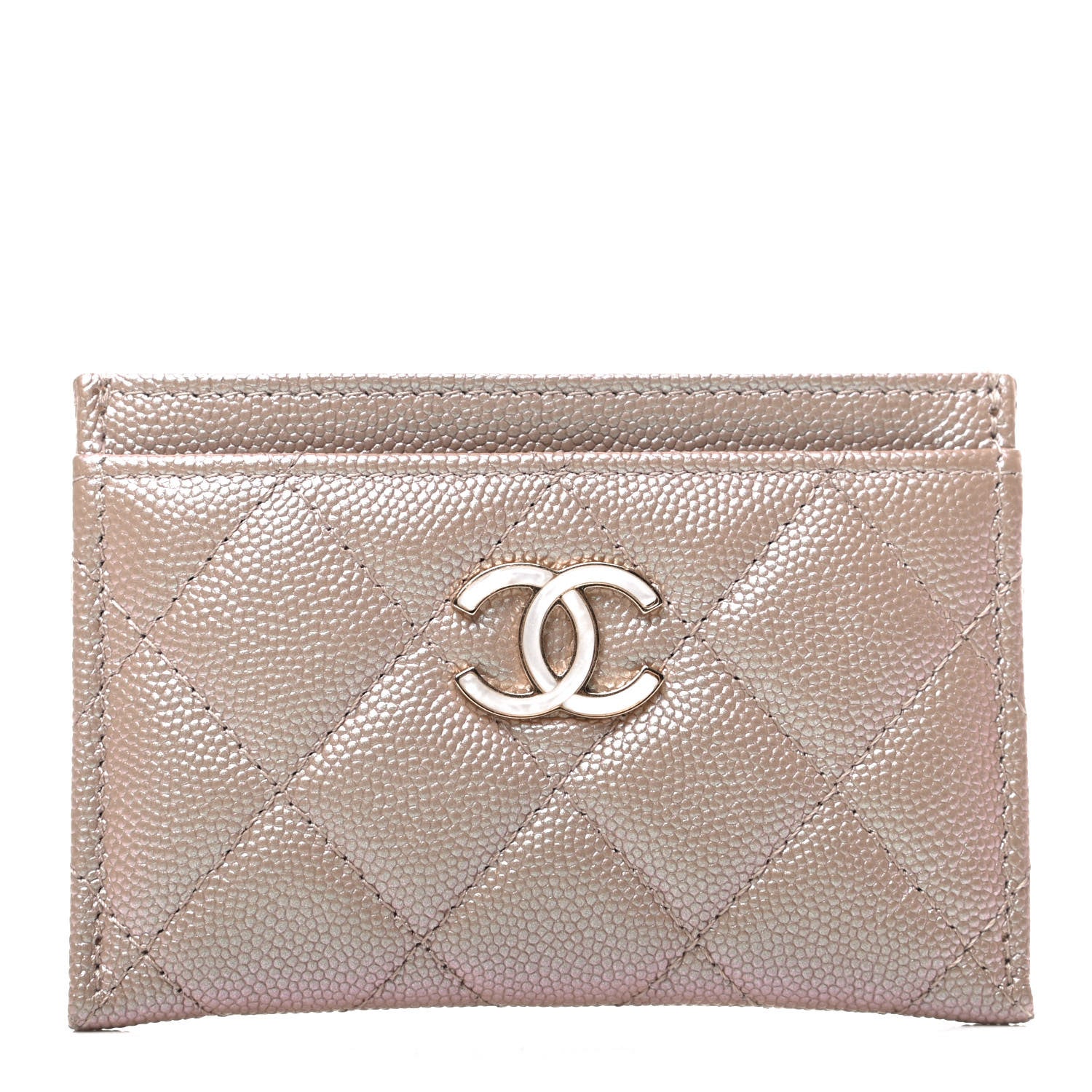 Chanel Iridescent Caviar Quilted Card Holder Beige 1 of 8
