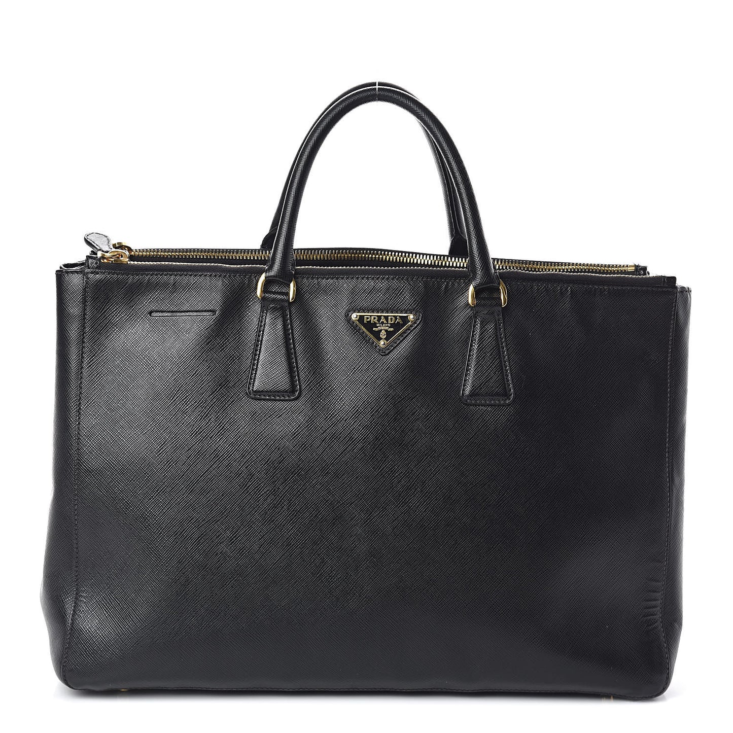 Saffiano Lux Large Double Zip Tote Black