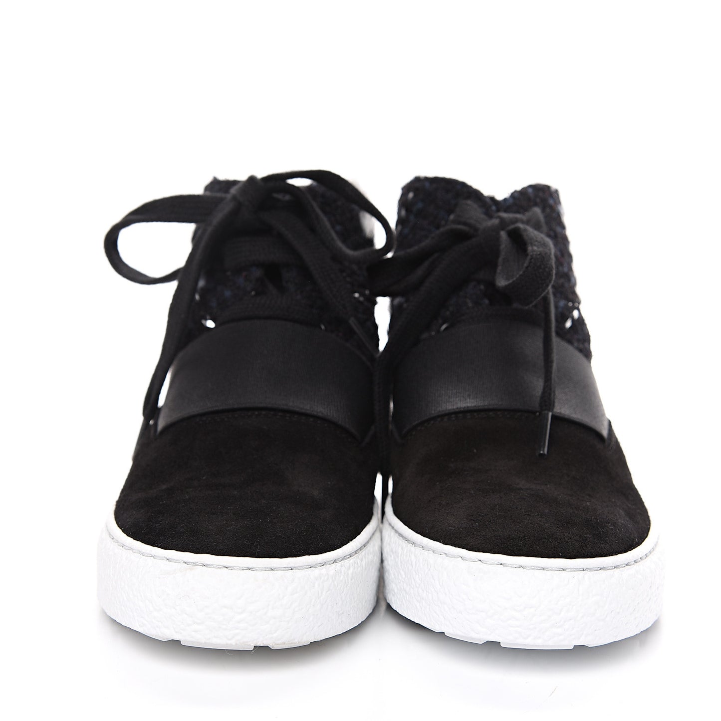 Suede Tweed High Top Sneakers 36 Black Navy