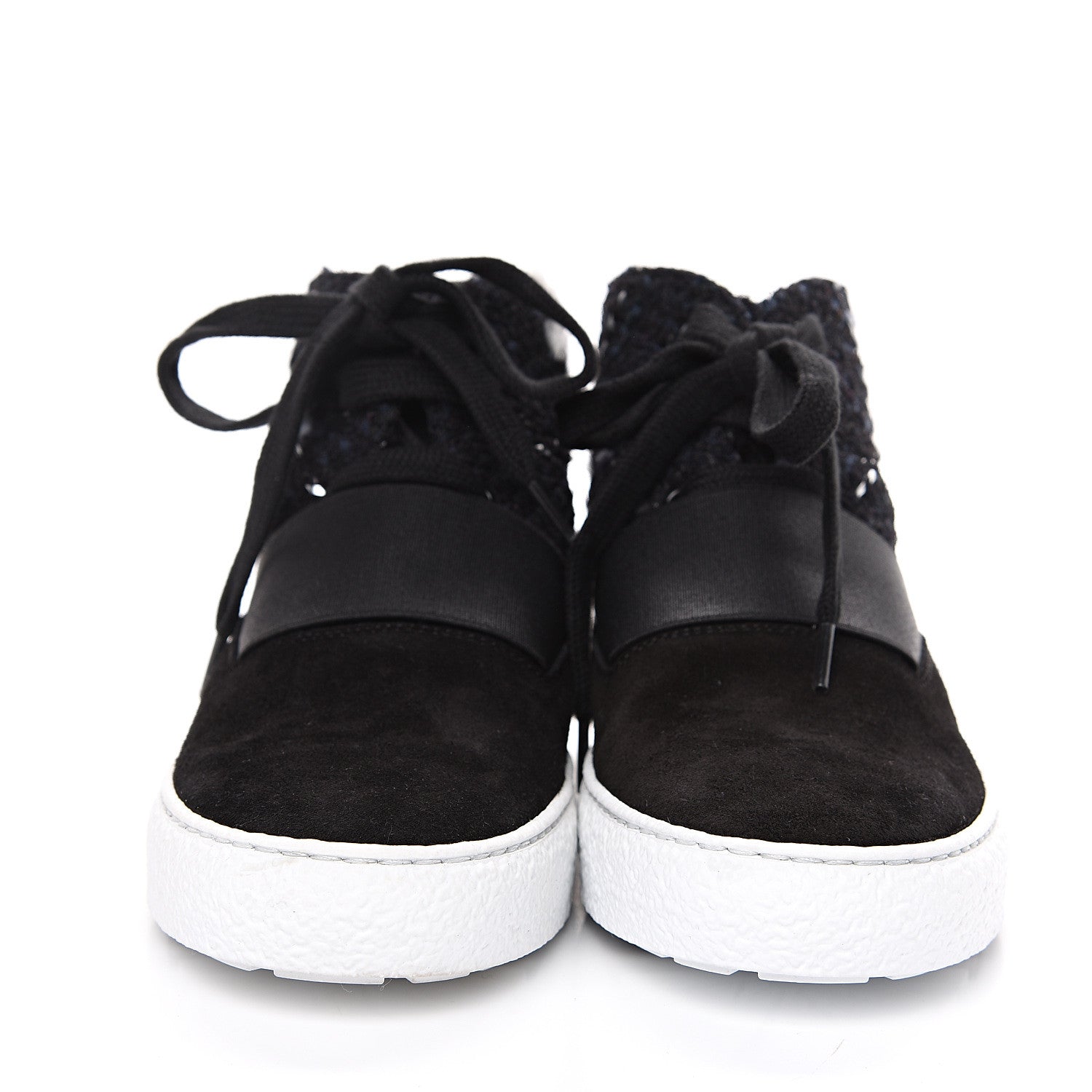Chanel Suede Tweed High Top Sneakers 36 Black Navy 2 of 8