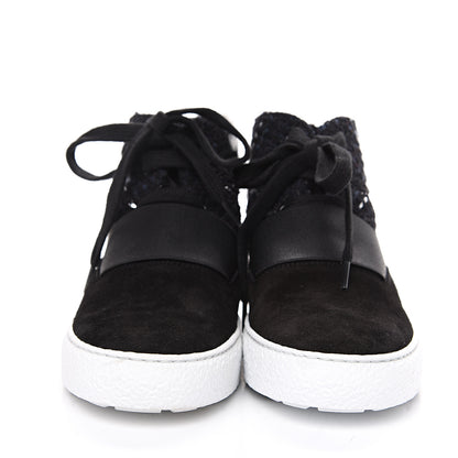 Chanel Suede Tweed High Top Sneakers 36 Black Navy 2 of 8
