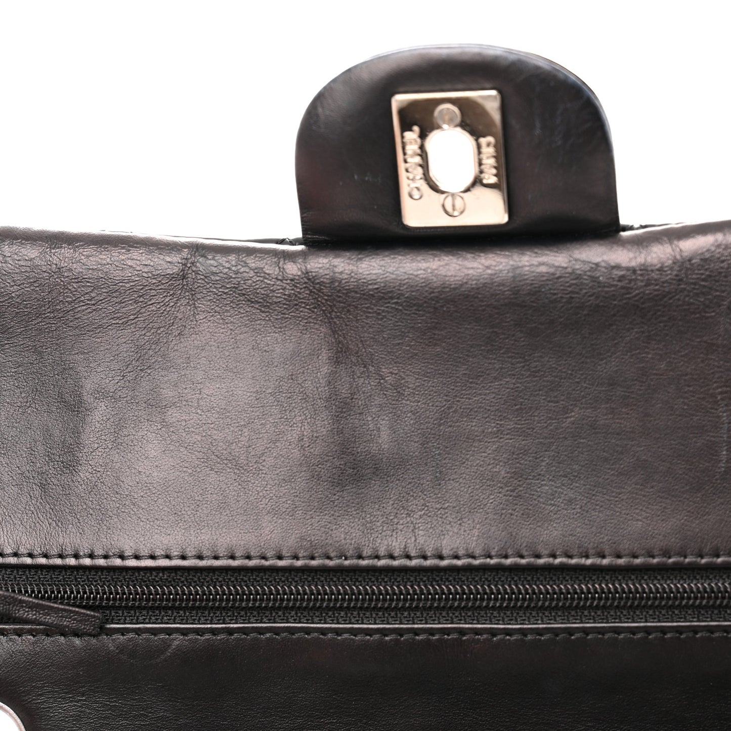 Patent Quilted Medium Double Flap Black